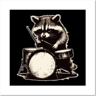 Raccoon drummer vintage Posters and Art